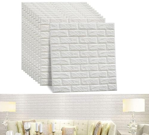 YRHome 20 Stück Weiß 3D Wandpaneele Selbstklebend Klebefliesen Steinoptik 77 x 70 cm Wandaufkleber Wasserfest Klebetapete Wandtapete Wandplatten für Wanddeko Küche Schlafzimmer Bad