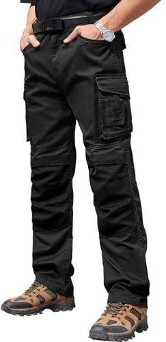 Vthereal Arbeitshose Herren Arbeitshosen Männer mit vielen Taschen und extra verstärktem Bundhose mit Kniepolster-Taschen Cargohose, Schwarz, XXL