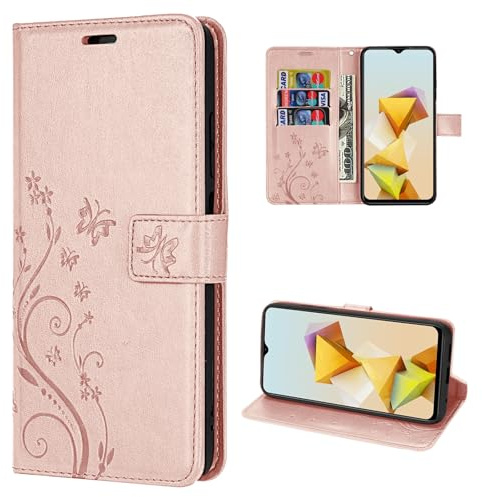 betterfon Hülle Kompatibel mit ZTE Blade A73 5G | Premium PU Leder Handyhülle Wallet Case für Blade A73 5G | Schutzhülle Blumen Klapphülle Handyhülle | Rosegold