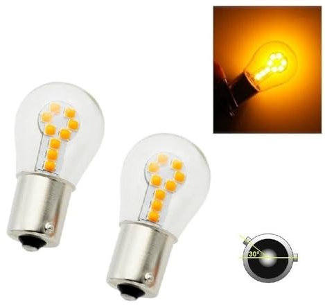 Lot de 2 Ampoules à LED 12V Orange/Ambre Feu Clignotant Prise BAU15S (PY21W) Broches Asymétrique 18pcs LED SMD Pour Voiture Moto Camion Fourgon