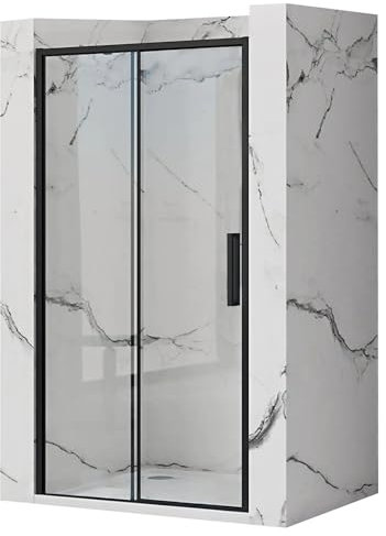 Rea PORTE DE DOUCHE COULISSANTE RAPID SLIDE 100 BLACK Verre trempé de sécurité transparent 6 mm (Noir)