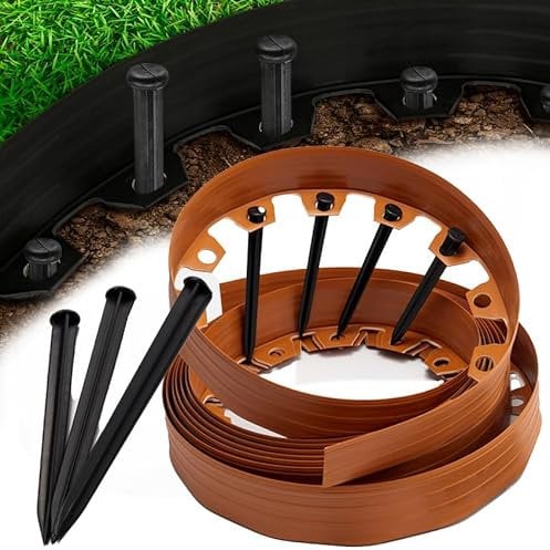 Rasenkante Wurzelsperre System Flexible (Terracotta Lang: 10m / Hoch: 6cm) - Beeteinfassung rund + 30 Befestigungsnägel