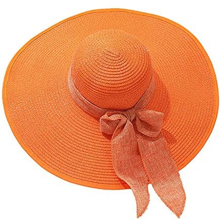 MMOOVV Sombrero de paja de verano con visera ancha para mujer, sombrero de playa, sombrero de paja de ala ancha, sombrero de sol, naranja, Talla única