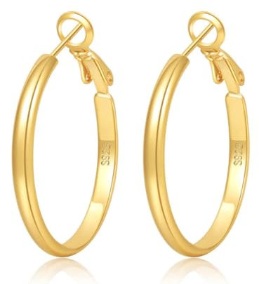 YOCDNOV Breite Creolen Silber - Hypoallergene Vergoldete Ohrringe Gold Modeschmuck Chunky Hoop Earring Dupes für Mädchen, Hypoallergen Geschenke für Frauen (Gold 30MM)