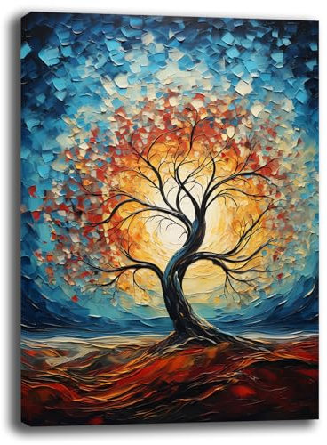 Quadro Moderno Verticale soggiorno ALBERO della VITA Sole Astratto Quadri moderni da Parete Stampa su tela Canvas Decorazione Murale muro Arredo Camera da letto Salone (15, 30x40 cm)