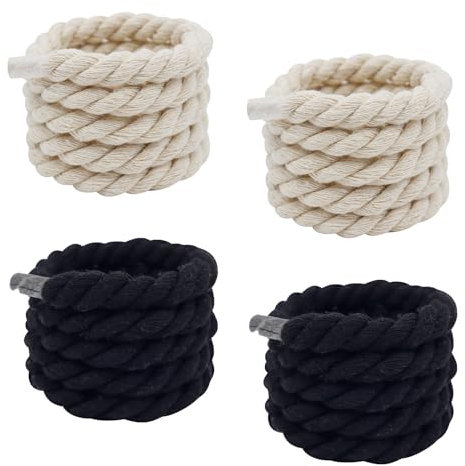 Kapokr 2 paia di lacci spessi per Air Force 1 180 cm Rope Laces 10 mm rotondi ritorti Fat Laces Cordoncino di cotone accessori fai da te per scarpe da ginnastica, tessitura (nero e beige), nero e