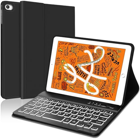 JADEMALL Custodia con Tastiera per iPad Mini 5/4/3/2/1 7.9, [Italiano QWERTY] Tatsiera Retroilluminata Bluetooth per iPad Mini 5/4/3/2/1 7.9, Nero