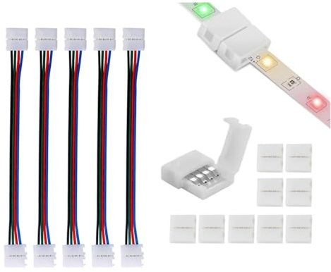 LED-Streifen-Anschlüsse für RGB-Band-Lichter, 10 Stück, 4-polig, 8 mm, lötfreie Anschlüsse, 5 Stück, zum Abisolieren von Jumper-Erweiterungsverbindern für LED-Streifen, DIY