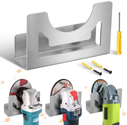 Kigniote Winkelschleifer Halterung mit Befestigungsschrauben,Winkelschleifer Wandhalterung 115-125mm Universal Winkelschleifer Halterung Ständer für Bosch Makita Akku Einhell Flex (Silber)