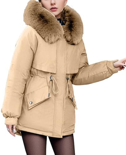 Veste Automne Femme Veste bouffante d'hiver pour femme, manteau bouffant surdimensionné à manches longues, veste matelassée chaude Veste Poncho Femme Hiver Blouson Ski Femme Rouge (Khaki, XXXL)