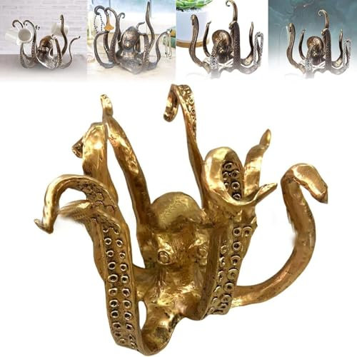 Gaxcent Octopus Becherhalter, Octopus Becherhalter, Octopus Kaffeetassenhalter, Retro Harz Octopus Desktop Statue, Küche Esszimmer Bar Statue Zubehör,C