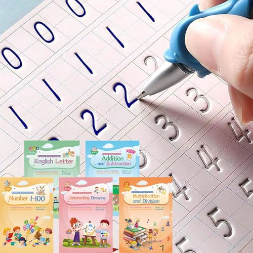 Magical Handwriting Workbooks Handwriting Practice Magic Copybook, Handwriting Aid Magic Pen Reusable Copybook Grooves Template Design for Children (5)