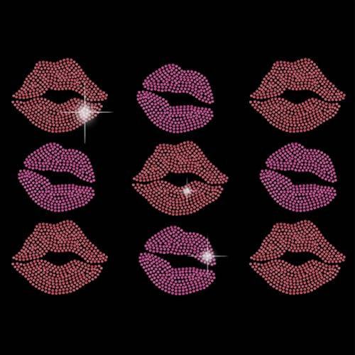SUPERDANT 9 pcs Lips Iron on Rhinestones Transfer T-Shirt Crystal Heat Transfer Designs Lips Crystal Stickers Rhinestone Bling Decals for Girl's Clothing Tote Bag DIY Art Craft for Valentine's Day