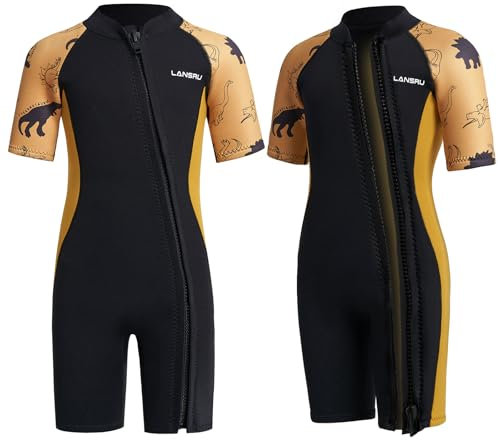Lansru Muta in Neoprene per Bambini – 2,0 mm Corta in Neoprene per Ragazzi, con Chiusura Lampo pionieristica, Protezione UV, Termica, per Surf, Nuoto e Immersioni