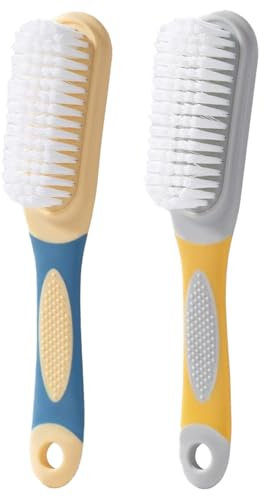 2 Pcs Shoe Cleaning Brush Boot Clothing Scrubbing Washing Brush with Handle Yellow Blue 20 cm