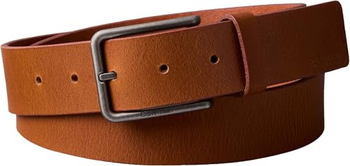Calvin Klein Herren Gürtel Warmth Buckle Smooth 3,5 cm Eckige Schnalle, Braun (Ck Cognac/Antique Silver), 130 cm