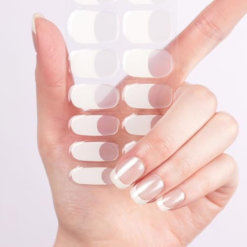 DANNI & TONI Halb ausgehärtete Gel Nagelfolien (Lily Grace) Weiß Transparent French Glänzend Nagelset uv Gel Nagelfolie Nagelsticker Nageldesign Selbstklebend Wraps 28 Aufkleber