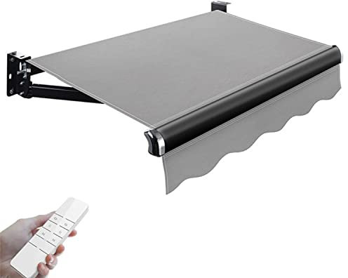 Elektrisch einziehbarer Sonnenschutz für Terrassentür, Fenster, Sonnenschutz, mit Fernbedienung und manueller Kurbel, Grau, 3 x 2 m