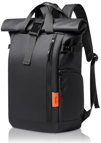 Yooler Rucksack Herren, 28L Rolltop Rucksack Wasserdicht, Rucksack Damen mit Laptopfach, Reiserucksack Groß für Schule Fahrradfahren Freizeit Reise Business Sport, Schwarz
