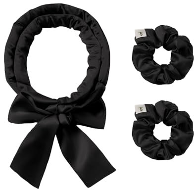 LILYSILK Damen 100% Seide Lockenwickler ohne Hitze 3-teiliges Set seidengefüllte Lockenwicklerstäbe mit verstellbarem Schleifenband frizzfrei über Nacht(Schwarz)