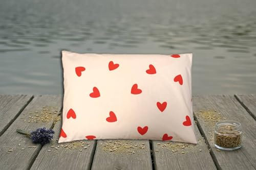 Natura - Kräuterkissen für Kinder 50 x 34 cm mit Dinkelspelz & 9 Kräutern | Bio-Baumwollbezug | Kleine Herzen | Für ruhigen Schlaf | Geschenkidee