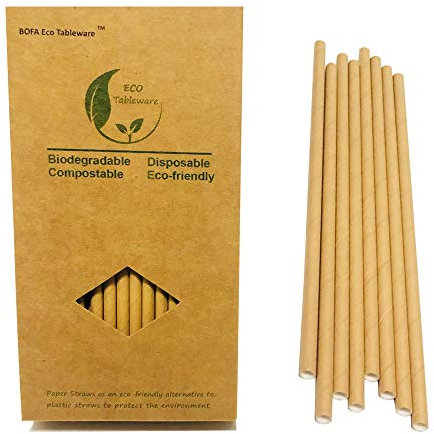 Lot de 100 Pailles en Papier Marron, 19,7 cm x 0,6 cm Pailles Jetable Kraft Idéales pour Cocktail -100% Biodégradables et Compostables