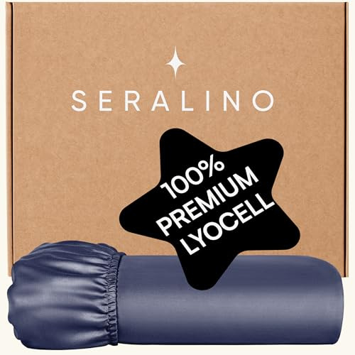 Seralino Spannbettlaken 180x200cm Blau Dunkelblau| 100% Lyocell Leinentuch 180x200| Mako Satin Spannbetttuch 180x200 Blau | weiches Spannbettlaken 180x200cm Boxspringbett