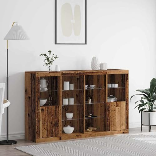 QZZCED Vitrine aus Altholz, moderne Anrichte mit LED-Lichtern, geräumiger Stauraum und vielseitigem Design für Wohnzimmer, 163 x 37 x 100 cm Sperrholz