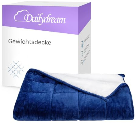 Dailydream Gewichtsdecke 155x200cm, 7 kg, Fleece, Blau | Gewichtsdecke mit weicher Fleece-Außenschicht, Glasperlenfüllung und doppelt vernähten Kammern.