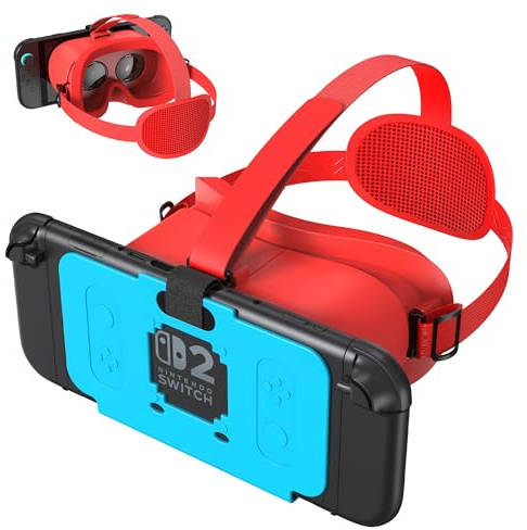 VR Headset for Nintendo Switch 2 (2025 New), Adjustable HD Lenses and Comfortable Head Strap for SW2 Virtual Reality Glasses, 3D Goggles for Switch 2 Accessories (Blue Red)