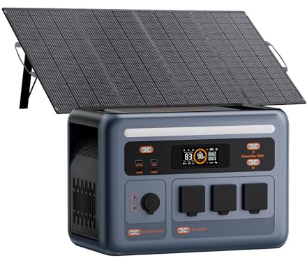 OSCAL PowerMax 1800SE Tragbare Powerstation mit 200W Solarpanel | 1024Wh LFP Batterie Backup mit 3x1800W AC Ausgäng, Schnellladung von 0-80% in 45 Mins, Notstromaggregat für Camping