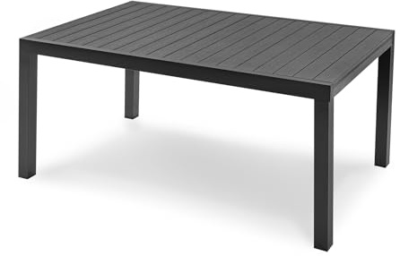 MAT-COMPANY Ausziehbarer Gartentisch Aluminium Schwarz 156 200 x 90 cm mit Holzoptik Tischplatte wetterfest Stabiler Esstisch für Garten Terrasse Balkon 8 Personen