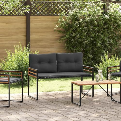 KGHFDVB Blassgraue Bank 114x55x77 cm, Holz-Lagenbank mit Kissen, Akazienholz Bank mit verstellbaren Füßen, abnehmbares Sitzkissen mit Reißverschluss, für Garten Balkon Terrasse