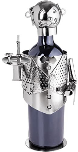 BRUBAKER Weinflaschenhalter Flaschenständer Weinkellner Deko-Objekt Metall mit Grußkarte für Weingeschenk