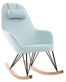 Miliboo Relax-Sessel - Schaukelstuhl Stoff Meeresgrün Füße Metall und Esche Jhene