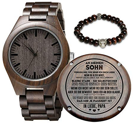 Kenon Gravierte hölzerne Uhr für Sohn und Freund, personalisierte hölzerne Uhr Geschenk für Freund, Abitur Geschenk von Mama, von Papa (Sohn An Papa)