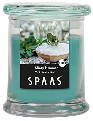 Spaas Duftkerze im Haushalt Pokal, ± 60 Stunden-Minty Hammam, Paraffinwachs, Smaragdgrün, D 91 mm x H 100 mm