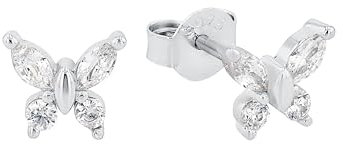 Amor Ohrstecker 925 Sterling Silber Mädchen Kinder Ohrschmuck, mit Zirkonia synth, 1,1 cm, Silber, Schmetterling, Kommt in Schmuck Geschenk Box, 2023015