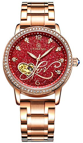RORIOS Montre Mécanique Automatique Femme Lumineuses Montre Brillant Ciel étoilé Dial Acier Inoxydable Cadran en Diamant Simulé Bracelet Dames Montres