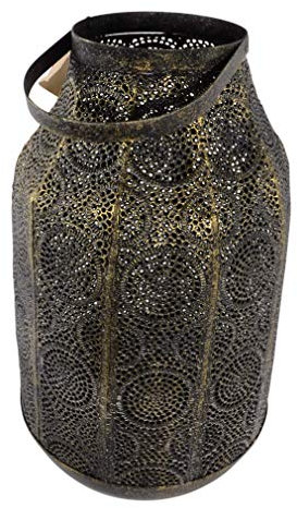 Moritz Windlicht orientalisch alt Gold Durchmesser 26 x 42 cm Arabisch verziert Muster Lampe für Garten Terasse Balkon Deko Gartenfackel Fackel Kerzen