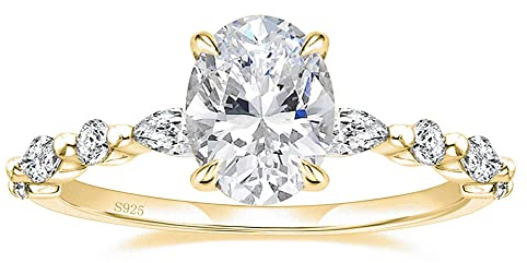 EAMTI 3 Carats 925 Sterling Silver Ring Oval Cut Cubic Zirconia Engagement Solitaire Marquise Promise Ring for Women Size 7