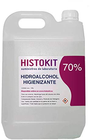 Solución HIGIENIZANTE 5 litros 70% vol. para manos, superficies, rellenar dosificadores y pulverizar