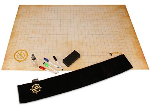 ENHANCE RPG-Gittermatte – Tisch-DND-Karte (61 x 91,4 cm), trocken abwischbare Rollenspielmatte, komplettes Gaming-Set, löschbare Kampfgitter-Spielmatte aus Pergament mit Reisetasche, Marker-Set