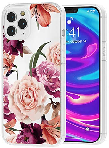 Sidande Case for iPhone 12 Pro Max 2020 Case for Girls Women, Shockproof Clear Floral Soft Flexible TPU Slim Phone Protective Case Cover for iPhone 12 Pro Max 6.7 inch (Purple Flower)