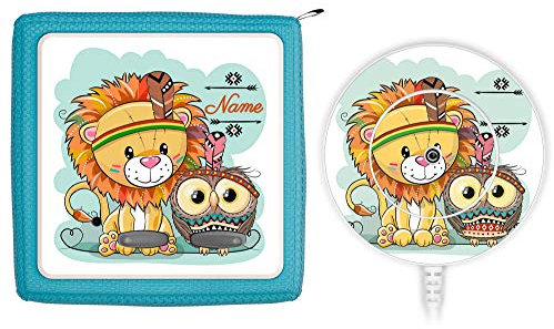 TheSmartGuard® Schutzfolie passend für die Toniebox und Ladestation mit Namen personalisiert | Kleiner Löwe mit Eule als Indianer Verkleidet