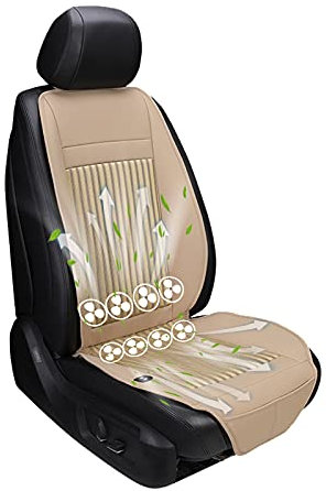 enweQVQ Klima Sitzauflage Auto, Belüftete Sitzauflage, Autositz Kühlung mit 8 Fans, 3 Kühlstufen, Wenig Lärm, Zigarettenanzünder-Schnittstelle, für Autositz Im Sommer,Beige,24V