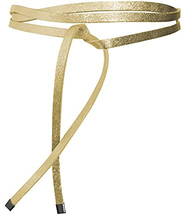 FISH IN THE SEA - Super Slim 1cm schmaler Obi Gürtel - Metallic Gold - Wickelgürtel - Taillengürtel - Bindegürtel - Echtleder - Damen