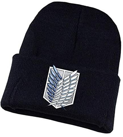 WANHONGYUE Attack on Titan Shingeki No Kyojin Anime Beanie Strickmütze für Damen und Herren Unisex Weiche Cuffed Plain Hat Warme Winter Mütze Skullcap Schwarz/1