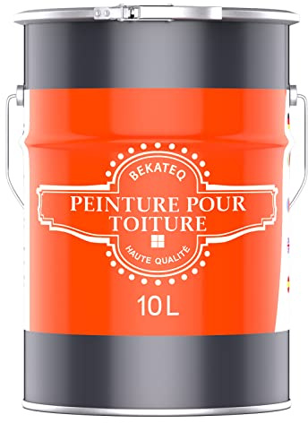 BEKATEQ BE-510 Peinture pour toiture 10L Gris béton I Revêtement de toiture satinée pour toitures en tuiles, ardoise, ciment, tôle, béton, bois I Hydrofuge, résistant aux UV et aux intempéries