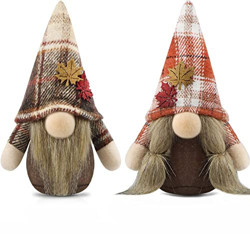 Gehydy Deko Herbst Wichtel Figuren 2er Set Herbstdeko Wichtel Dekoration Autumn Zubehör für Home Küche